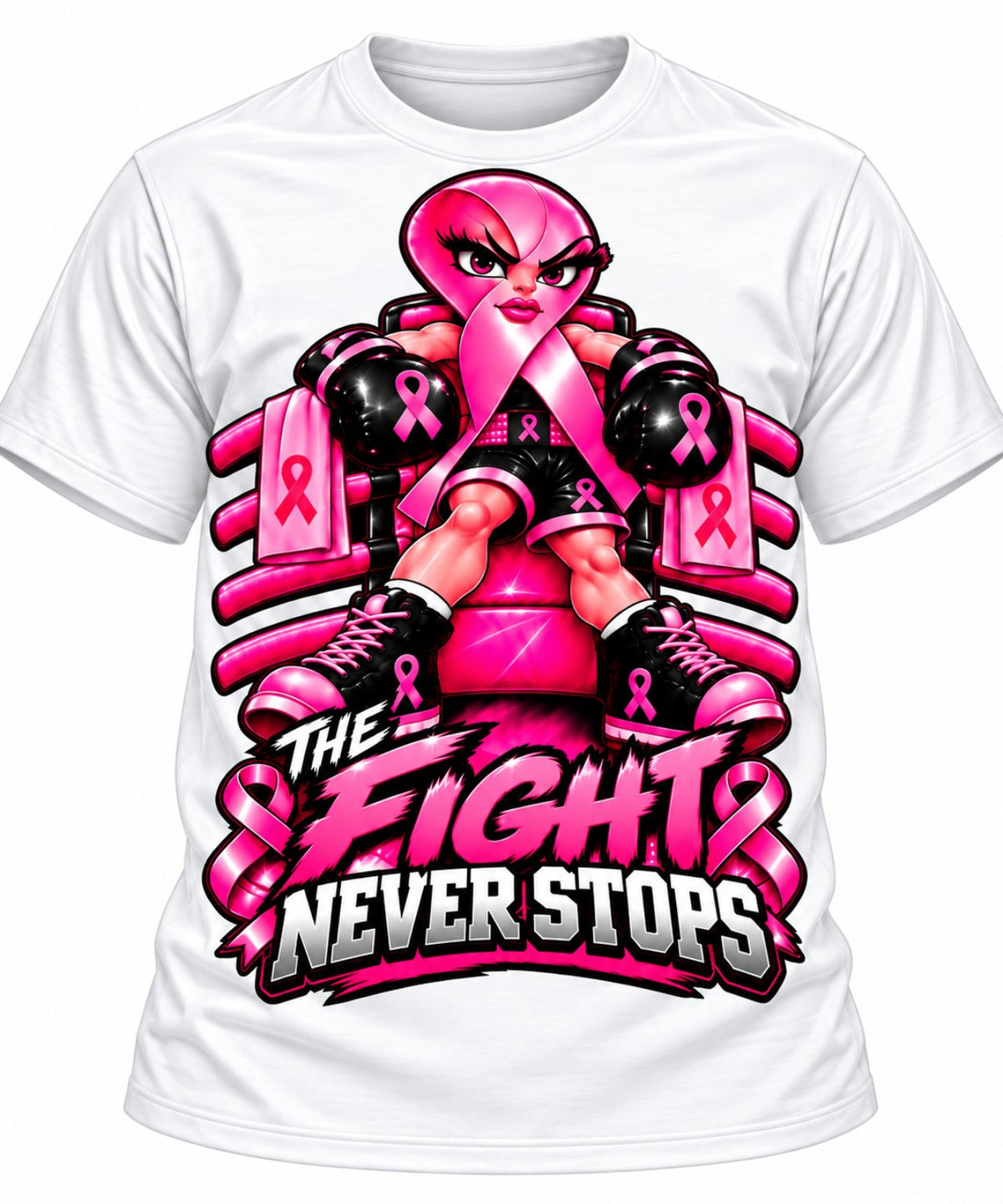 Black The Fight Never Stops breast cancer awareness T-shirt